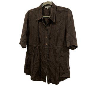 Strenesse Blue charcoal 100% linen button down peplum shirt top 8